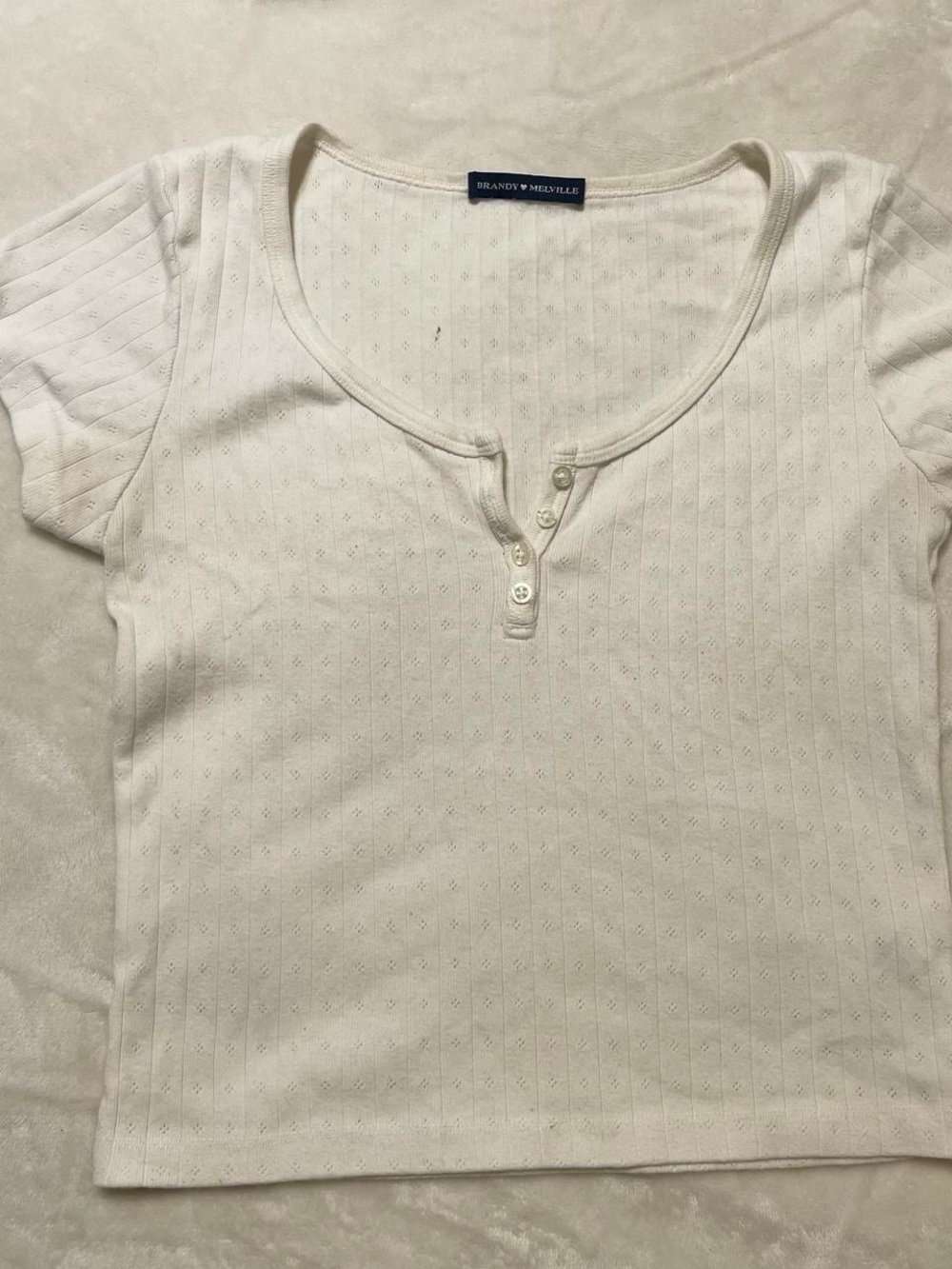 Brandy Melville White Ribbed Scoop Henley Crop Top